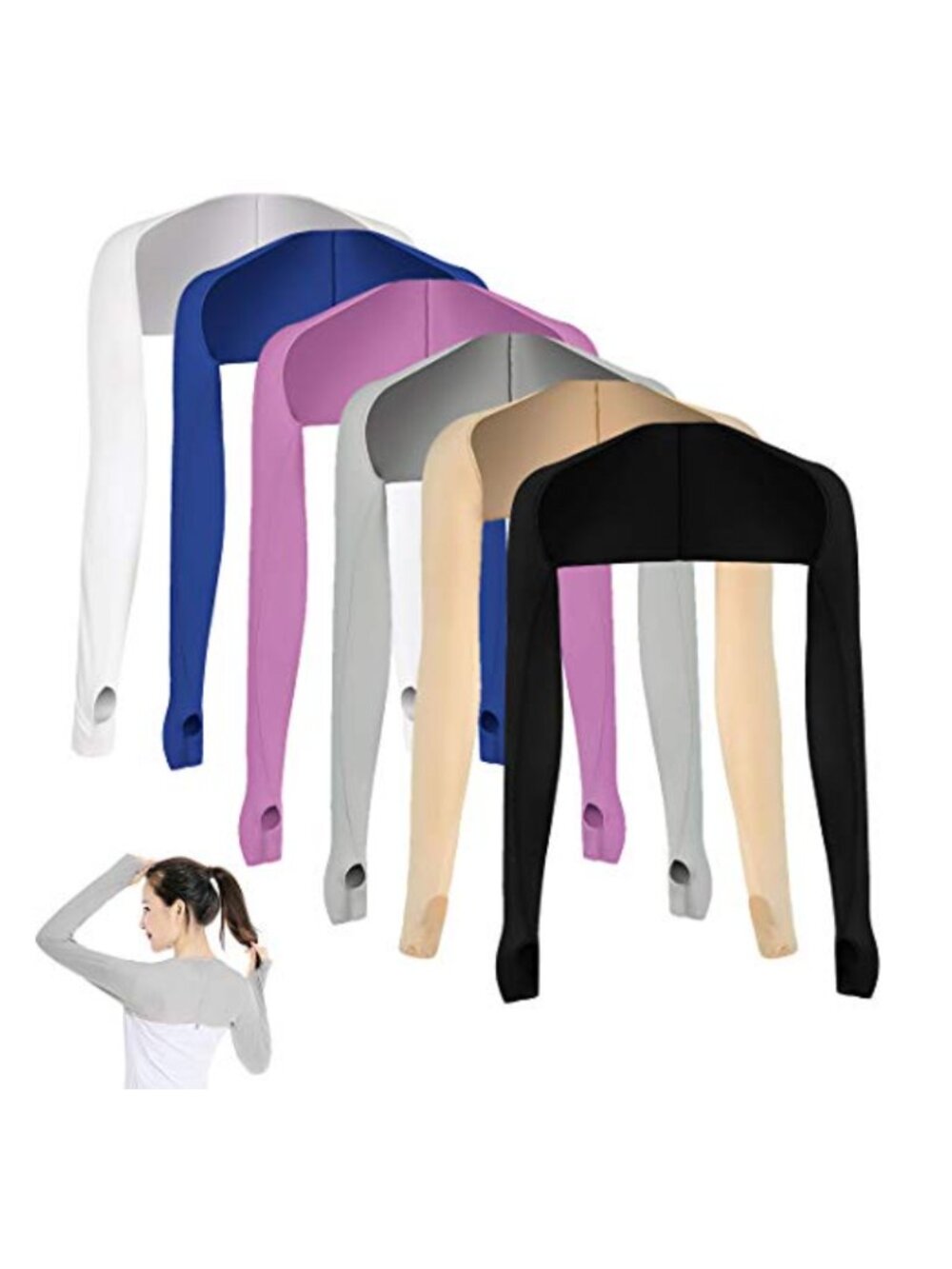 6-Piece Cooling Shawl Arm Sleeves UPF Sun Protection with Finger Hole for Women